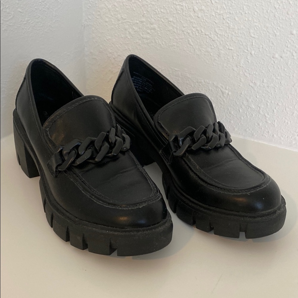 Madden Girl Black Chunky Flats with Chain Detail
